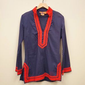 Tory Burch Blue and Red Tunic Beach Cover Up Size 6